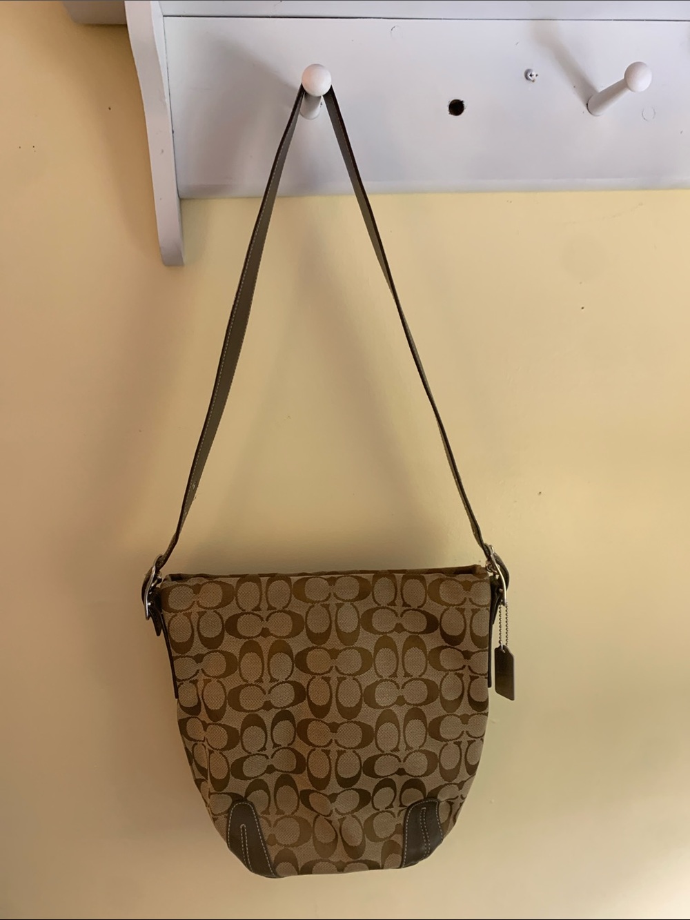 Coach Signature Canvas Shoulder Bag in Khaki and Tan